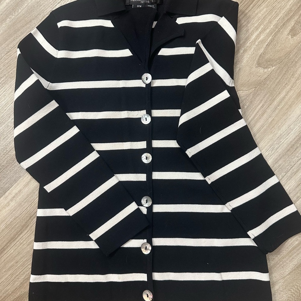 Michelle Nicole Black and White Striped Cardigan